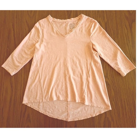 Chico's Tops - Chico's Ultimate Tee Women 0 Petite (XS) Peach V-Neck 3/4 Sleeve Slub Top EUC 🌼